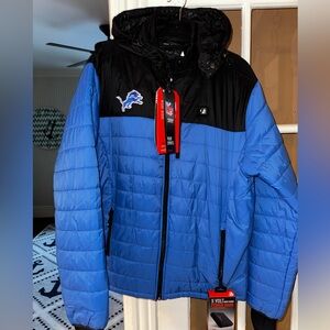 New XL Men’s Detroit Lions Blue and Black Heated Winter Jacket Action Heat